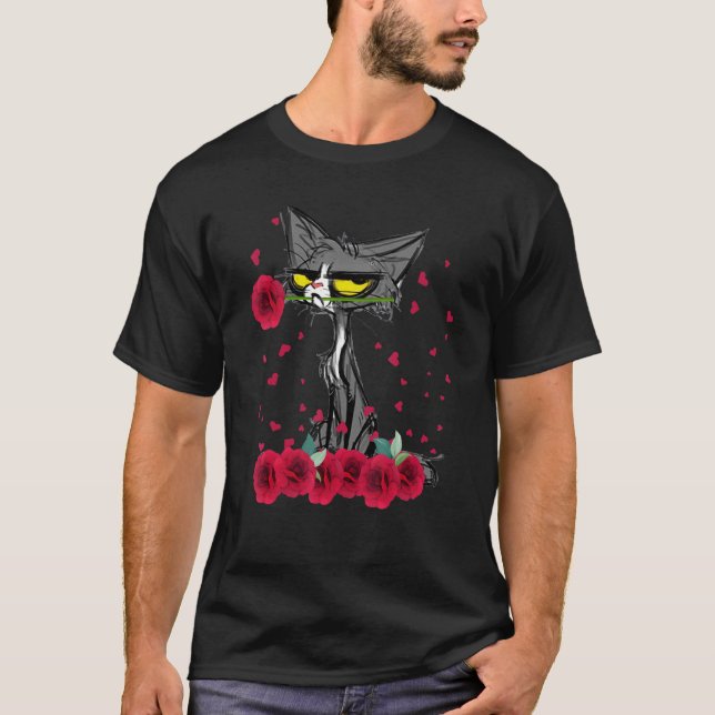Camiseta Funny Meh Cat Shirt Happy Valentines Day Flowers W (Frente)
