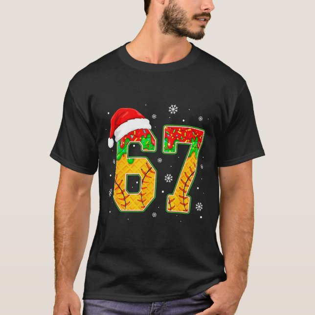 Camiseta Funny Meme 67 Christmas Baseball Ice Cream Men Boy (Frente)
