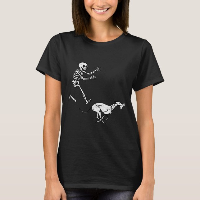 Camiseta Funny Meme Greyhound Running Skeleton Halloween  (Frente)