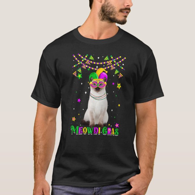 Camiseta Funny Meowdi Gras Siamese Cat Mardi Gras Carnaval (Frente)