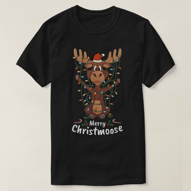 Camiseta Funny Merry Christmoose | Cute Christmas Moose (Frente do Design)