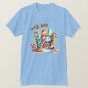 Camiseta Funny Merry em Julho Pranchas de Surf na Praia 