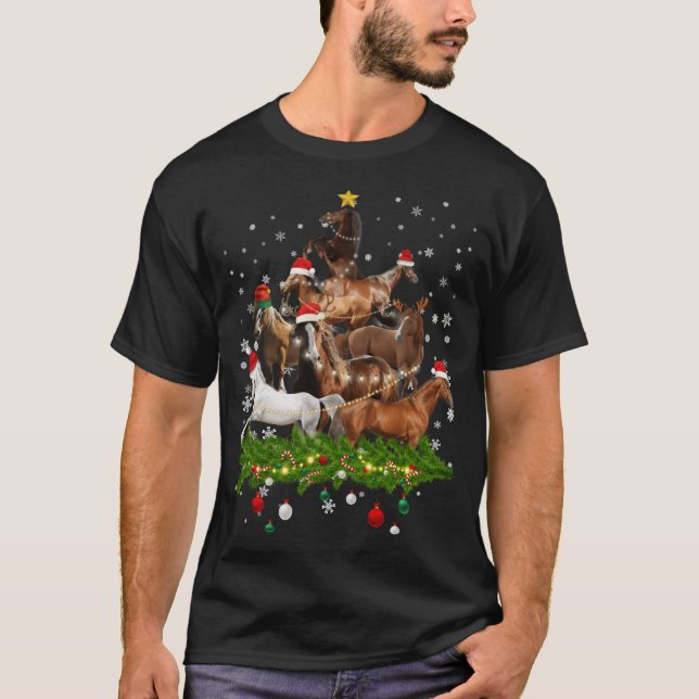 Camiseta Funny Merry Horse Christmasree Lights Horse Santa  (Frente)