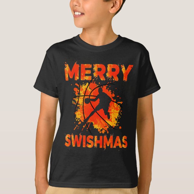 Camiseta Funny Merry Swishmas Ugly Christmas Basketball Pla (Frente)