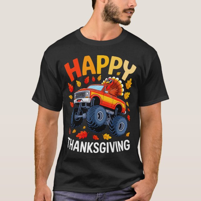 Camiseta Funny Monster Truck Turkey Happy Thanksgiving For  (Frente)