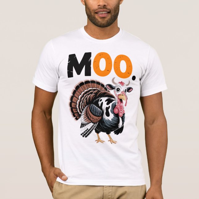 Camiseta Funny Moo Turkey Thanksgiving Design (Frente)