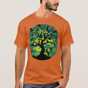 Camiseta Funny Moon Black Cats Pumpkin Tree Moon Halloween 