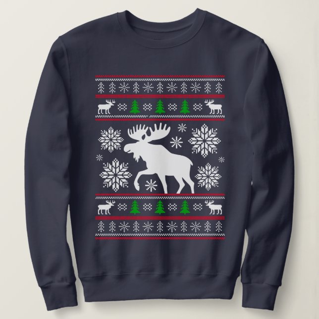 CAMISETA FUNNY MOOSE UGLY XMAS SWEATER CHRISTMAS (Frente do Design)