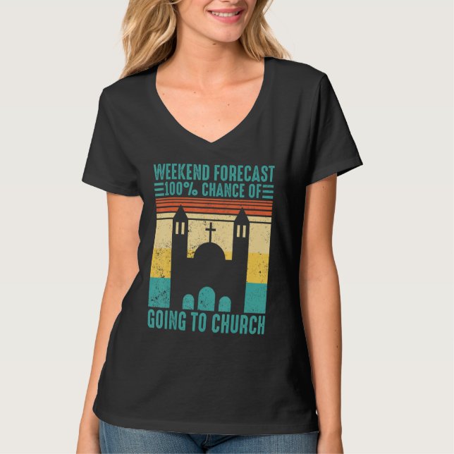 Camiseta Funny Mormon Weekend Forecast 100 Chance of Going  (Frente)