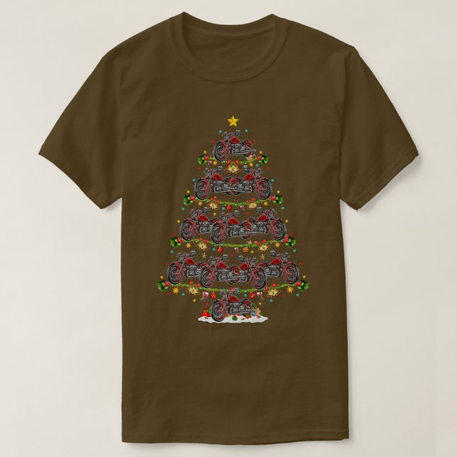 Camiseta Funny Motorbike Xmas Lighting Papais noeis Motorbi (Frente do Design)