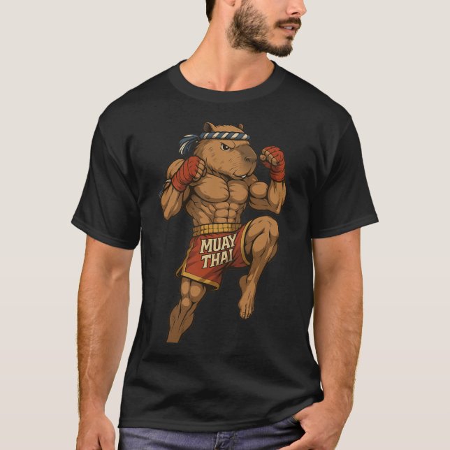Camiseta Funny Muay Thai Capybara Thai Boxando Artes Marcia (Frente)