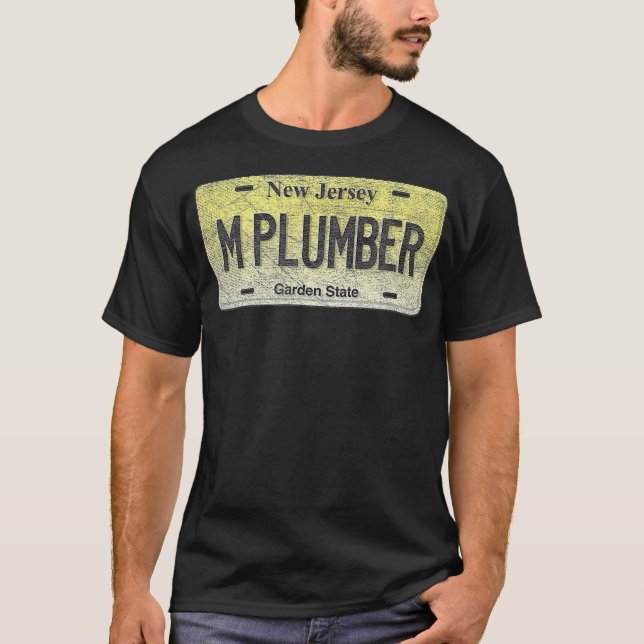 Camiseta Funny NJ State Vanity License Plate M PLUMBER (Frente)