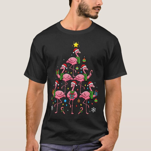 Camiseta Funny Nk Flamingo Christmas Tree Santa Hats Holida (Frente)