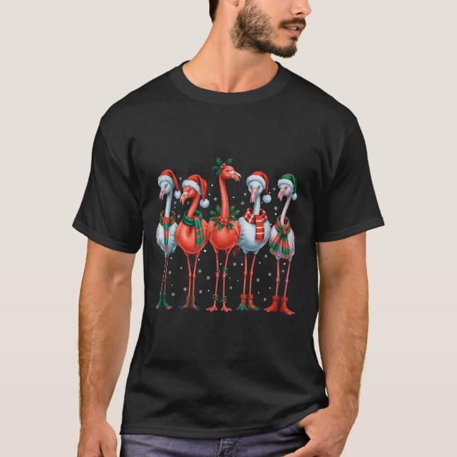 Camiseta Funny Nk Flamingos Merry Christmas Tree Xmas Snowf (Frente)