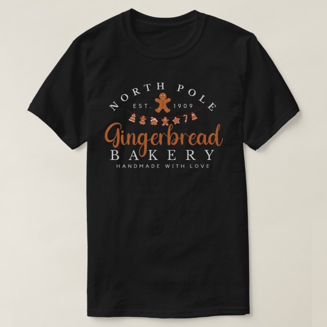Camiseta Funny North Pole Gingerbird Bakery Natal Holi (Frente do Design)