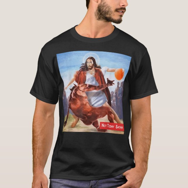 Camiseta Funny Not Today Satan Jesus Crossover Basketball  (Frente)