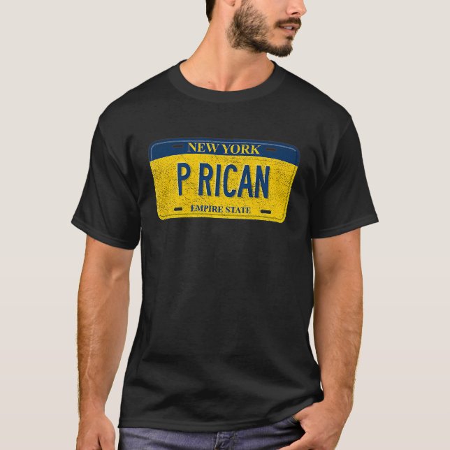 Camiseta Funny NY State Vanity License Plate P RICAN (Frente)