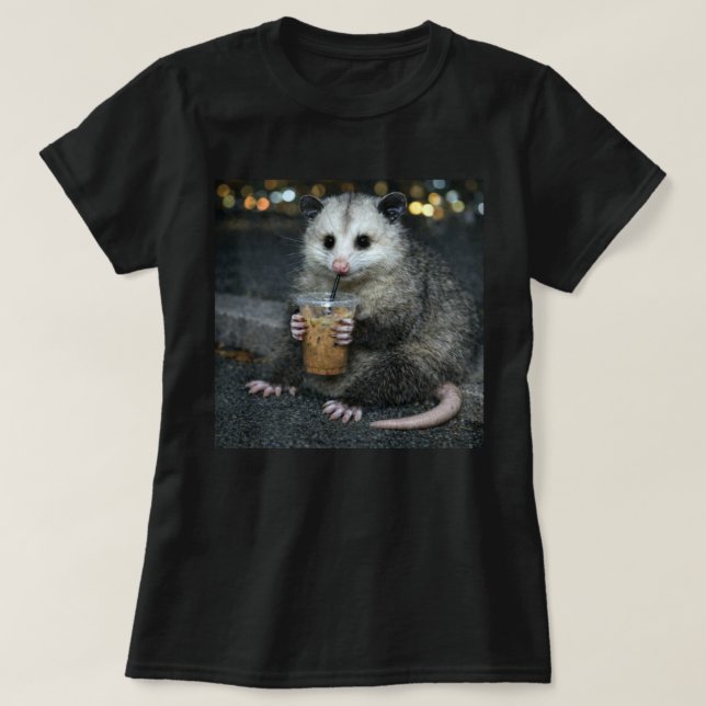 Camiseta Funny opossum Drinking  Coffee Shirt Cute Animal (Frente do Design)
