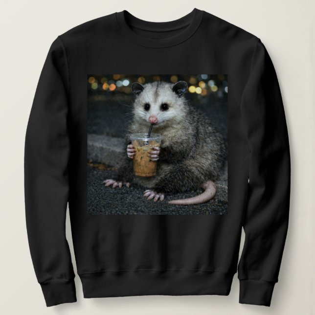 Camiseta Funny opossum Drinking  Coffee Shirt Cute Animal (Frente do Design)