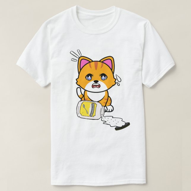 Camiseta Funny Orange Cat derramou maionese (Frente do Design)