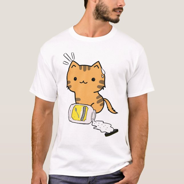 Camiseta Funny Orange Cat derramou maionese (Frente)