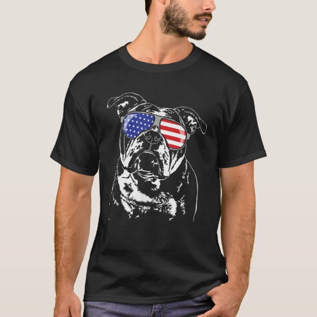 Camiseta Funny Orud Old English Buldogue American Flag (Frente)