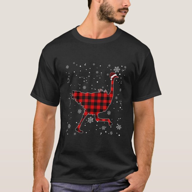 Camiseta Funny Ostrich Natal Red Xadrez Pajama (Frente)