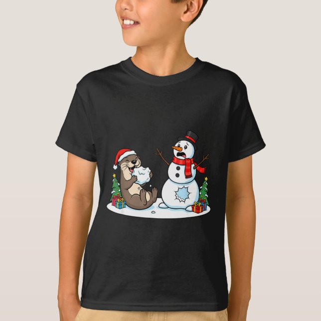 Camiseta Funny Otter Snowman Christmas Tree Xmas Womens Men (Frente)