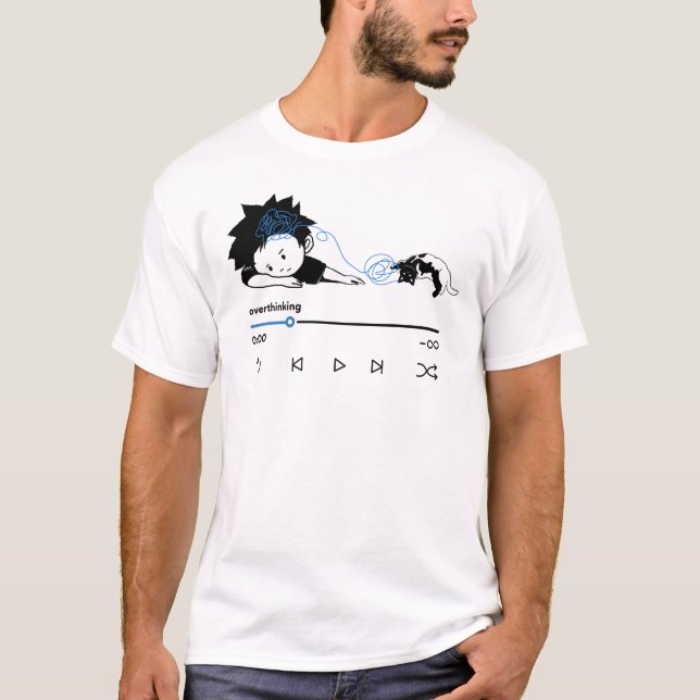 Camiseta Funny Overthinking Music Player Aesthetic Cat (Frente)