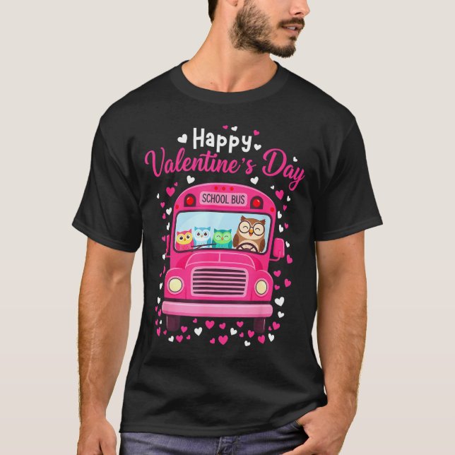 Camiseta Funny owls school bus driver happy valentines day (Frente)