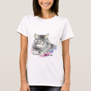 Camiseta Funny Ownership by a Cat with Watercolor Cat