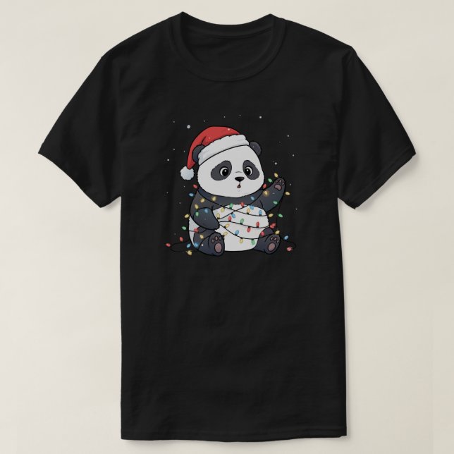 Camiseta Funny Panda Christmas Lights Animal Lover (Frente do Design)