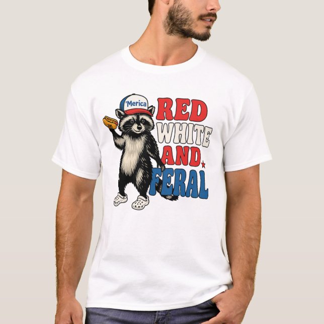 Camiseta Funny Patriotic Raccoon Shirt – Red White and Fera (Frente)