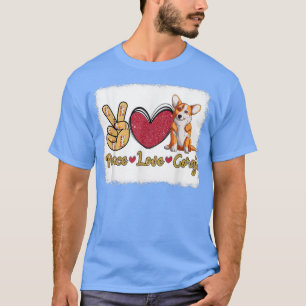 Camiseta Funny Peace Love Corgi Dog Lover Owner Bleached Mã