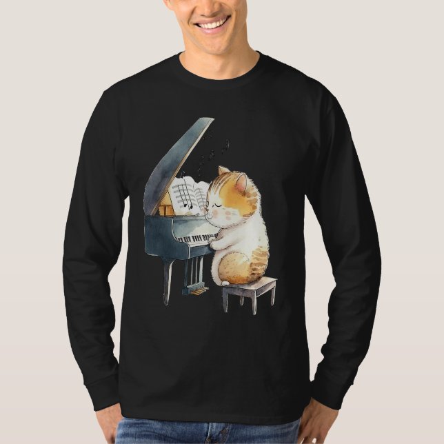 Camiseta Funny Piano Music Cat Men Women Kids Cat Piano Lov (Frente)