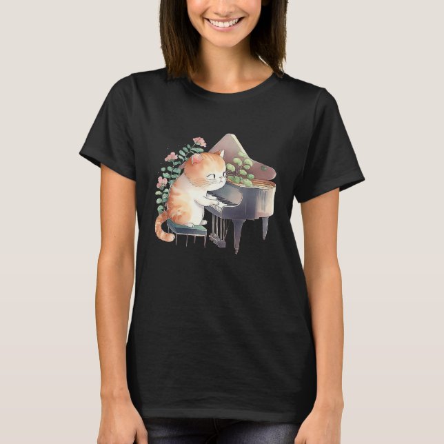 Camiseta Funny Piano Music Cat Men Women Kids Cat Piano Lov (Frente)