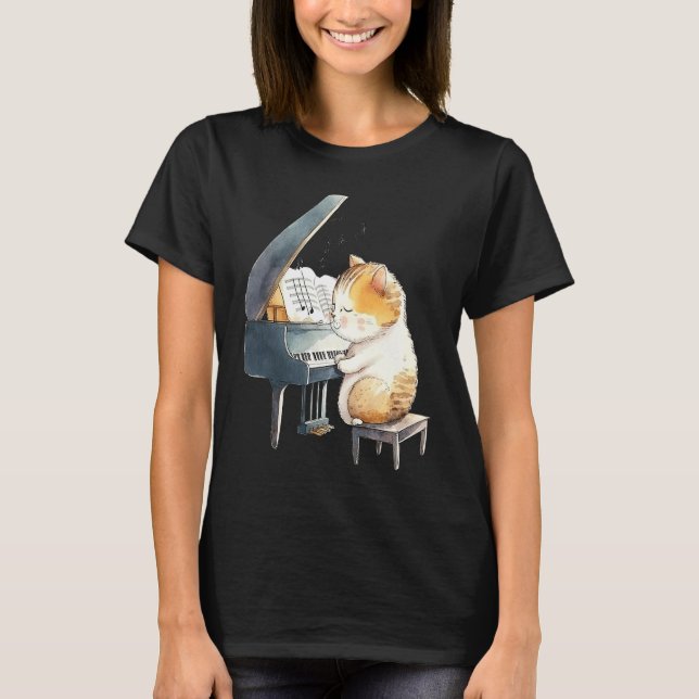Camiseta Funny Piano Music Cat Men Women Kids Cat Piano Lov (Frente)