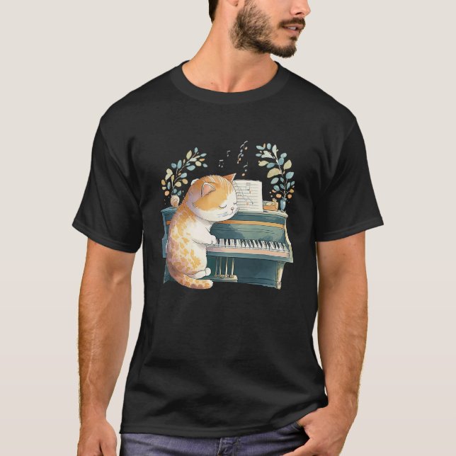 Camiseta Funny Piano Music Cat Men Women Kids Cat Piano Lov (Frente)