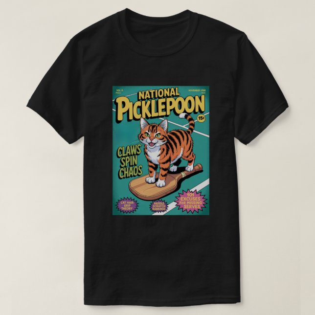Camiseta Funny Pickleball Claws Spin Chaos Cat Paddle (Frente do Design)