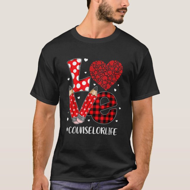 Camiseta Funny Plaid Heart LOVE Counselor Valentine Day Chr (Frente)