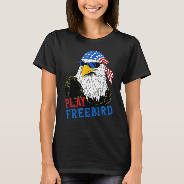 Camiseta Funny Play Free Bird 4th Of July Bald Eagle Mullet (Frente)