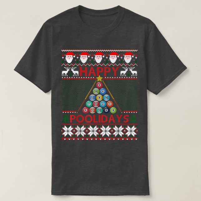 Camiseta Funny Pool Christmas Tree Billiards Ugly Sweater  (Frente do Design)