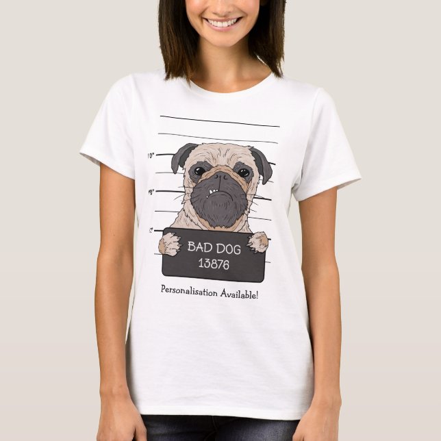 Camiseta Funny Pug Mugshot  (Frente)
