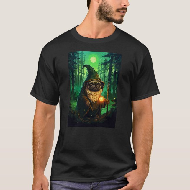 Camiseta Funny Pug Wizard Cute Dog Pixel Art (Frente)