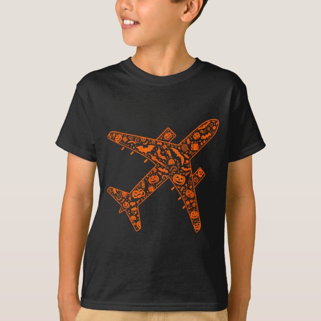 Camiseta Funny Pumpkin Airplane Candy Halloween Mens Womens (Frente)
