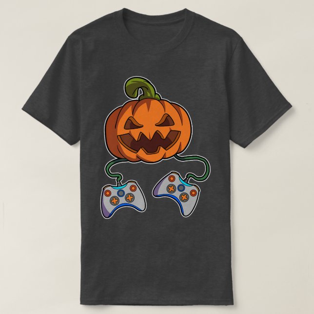 Camiseta Funny Pumpkin Gamer Controllers Video Game Hallowe (Frente do Design)