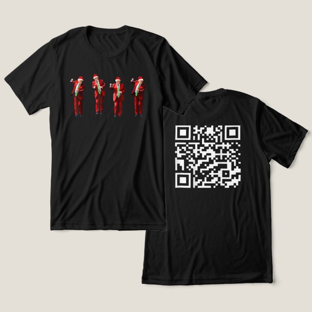 Camiseta Funny QR Presidente Trump 45 47 Dancing Code Xmas (Design Frente e Verso)