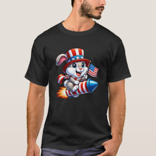 Camiseta Funny Rabbit 4 de julho American Flag Fireworks