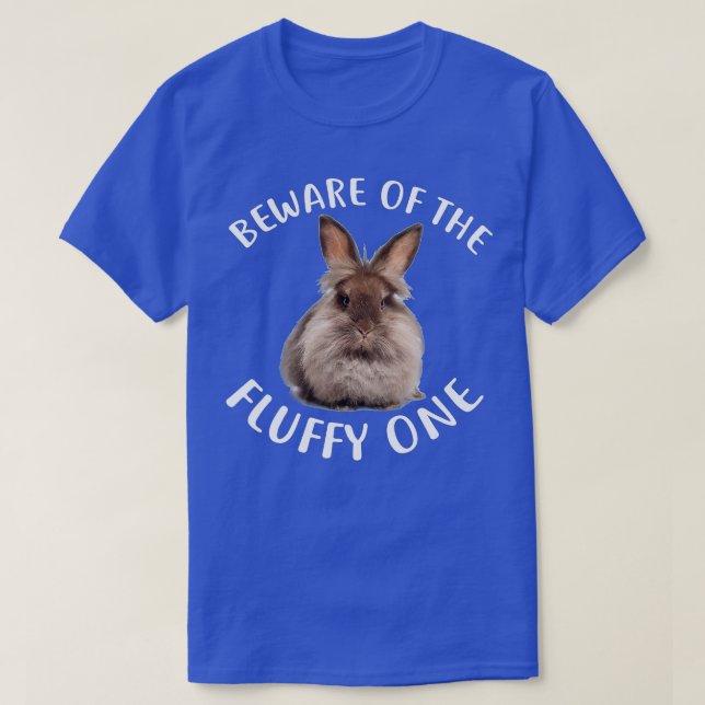 Camiseta Funny Rabbit , Beware Of Fluffy Lionhead Bunny  (Frente do Design)
