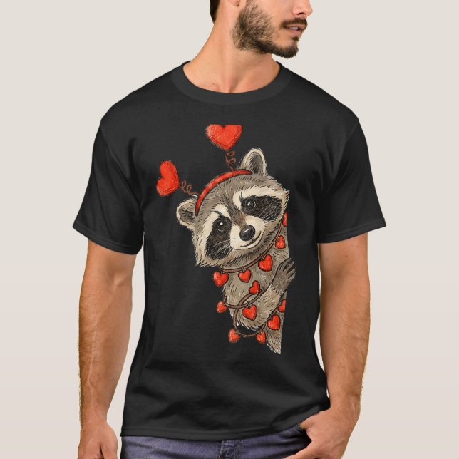 Camiseta Funny Raccoon Heart Valentine Animal Raccoon Lover (Frente)